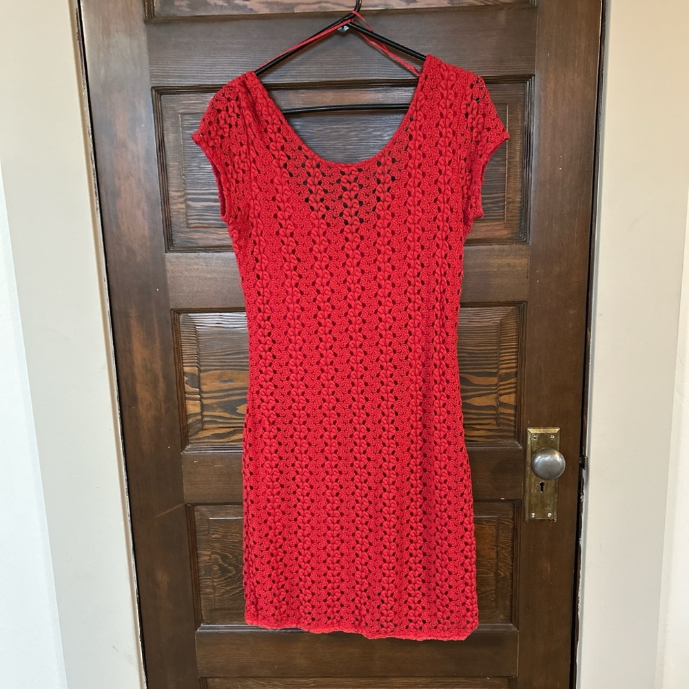 Free People Red Crochet Mini Dress